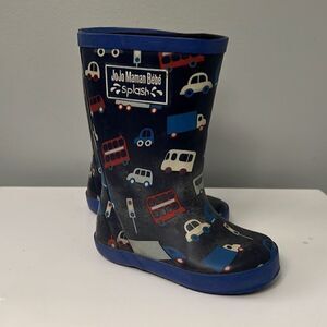 Jojo Maman Bebe Splash Kids' Black Blue Cars Rubber Rain Boots Size 5